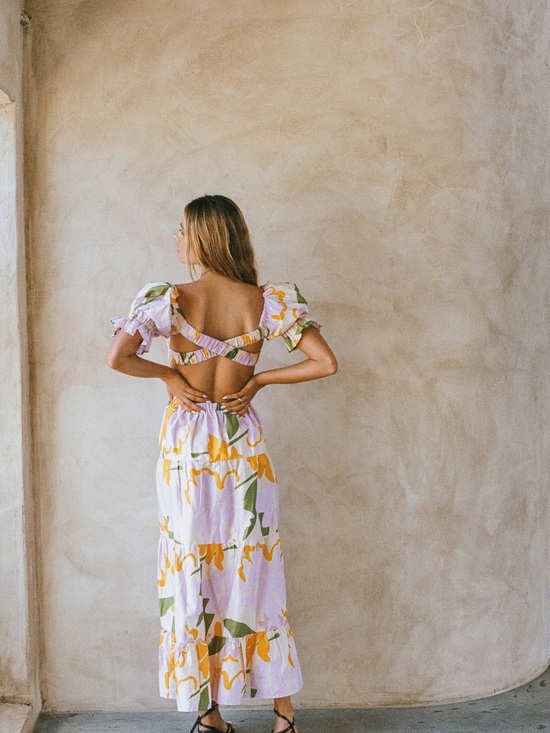 SABO Dresses & Skirts - SABO- Floral Puff-Sleeve/ Off shoulder Maxi Dress - Women's